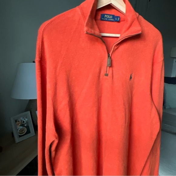 Polo Ralph Lauren 1/4 Zip Orange Pull Over Sweater Men’s Size XL - Picture 4 of 9
